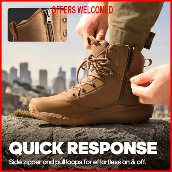 Men's Military Tactical Boots Lightweight Side Zipper Comfort Work Hiking